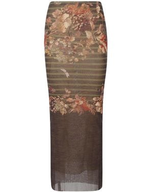 Jean Paul Gaultier Floral-Print Skirt - Brown