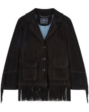 Ermanno Scervino Suede Caban With Fringes And Broguing Details - Black