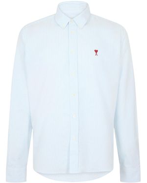 Ami Paris Striped Long-Sleeve Printed Shirt - Blue