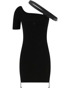 Courreges Strap-Detail Asymmetric Ribbed Minidress - Black