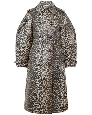 Ganni Laminated Canvas Trench Coat - Grey