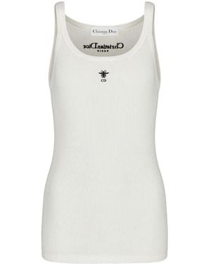 Dior Christian Logo Embroidered Ribbed Singlet - White