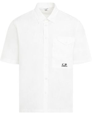 C.P. Company Logo Embroidered Short Sleeved Shirt - White