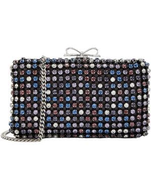 Self-Portrait Crystal-Embellished Satin Box Clutch - Black