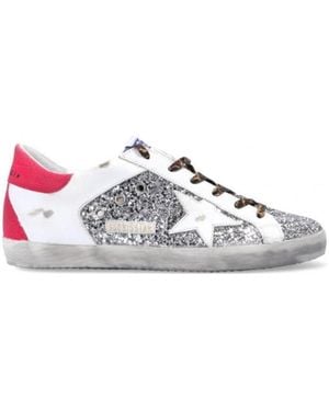 Golden Goose Superstar Glitter Lace-Up Trainers - White