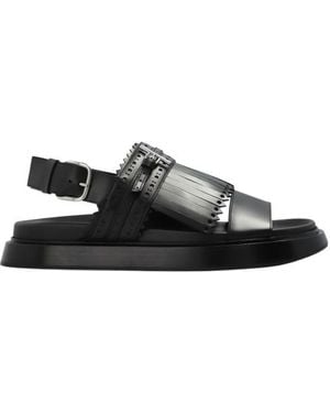 McQueen T-Bar Fringed-Detail Sandals - Black