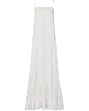 Saint Laurent Cotton Lace Trim Maxi Dress - White