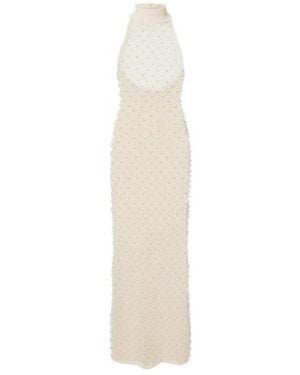 David Koma Crochet Embellished Turtleneck Gown - White