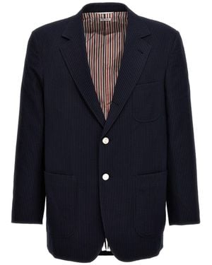 Thom Browne Single Breasted Seersucker Blazer - Blue