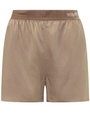 Tom Ford Logo Waistband Shorts - Natural