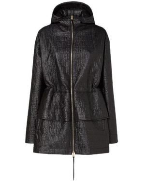 Fendi Ff Quilted Drawstring Waist Hooded Parka - Black