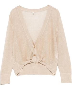 R13 Twist-Detail V-Neck Cardigan - Natural