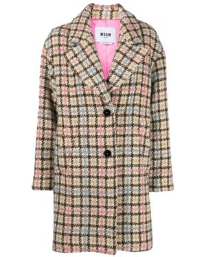 MSGM Houndstooth-Pattern Long Sleeved Buttoned Coat - White
