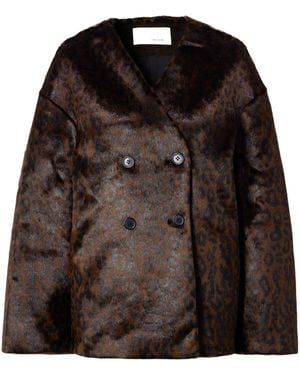 Frankie Shop Valentina Oversized Double-Breasted Leopard-Print Plush Jacket - Black