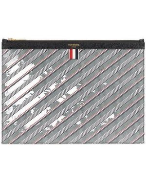 Thom Browne Striped Zip Document Clutch Bag - Gray