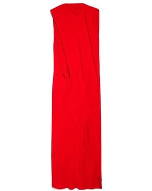 Balenciaga Silk-Wool Draped Maxi Dress - Red