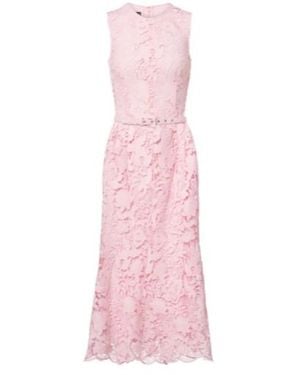 Monique Lhuillier Floral Belted Lace Midi Dress - Pink