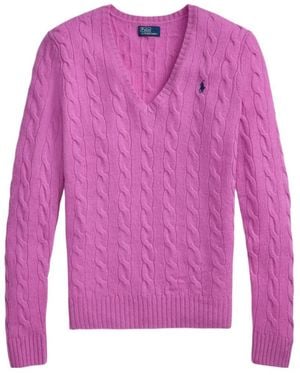 Polo Ralph Lauren Cable-Knit V-Neck Sweater - Pink
