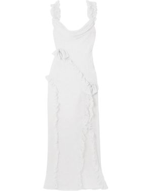 Alessandra Rich Ruffled Polka-Dot Silk-Chiffon Gown - White
