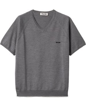 Miu Miu Wool V-Neck Sweater - Gray