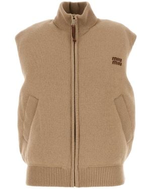 Miu Miu Zipped Sleeveless Down Jacket - Natural