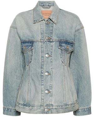 Balenciaga Collared Button-Up Denim Jacket - Blue