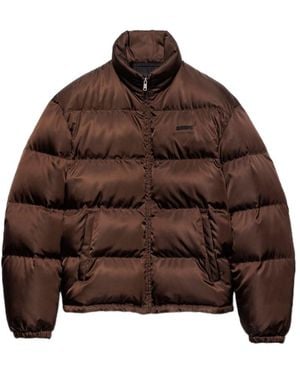 Prada High Neck Zip-Up Quilted Jacket - Brown