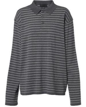 Nili Lotan Striped Cotton Jersey Polo Shirt - Grey
