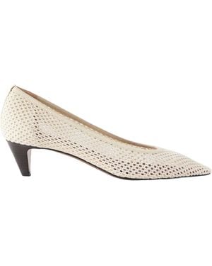 Neous Leather-Trimmed Woven Pumps - White