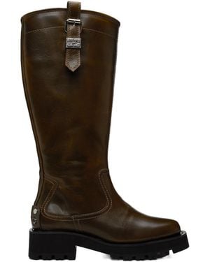 Ganni Round-Toe High Boots - Brown
