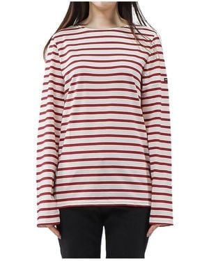 Saint James Striped Crewneck T-Shirt - Red