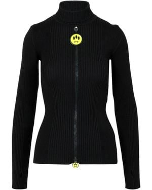 Barrow Ribbed-Knit Zip-Up Cardigan - Black