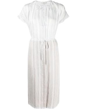 Vince Drapey Stripe Shirred Midi Dress - White