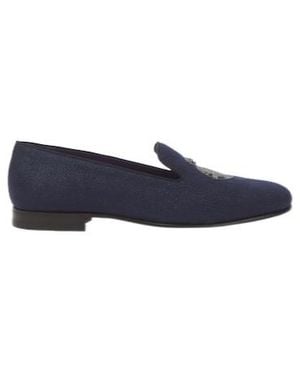 Ralph Lauren Alonzo Embroidered Linen Loafers - Blue
