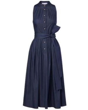 Carolina Herrera Gathered Cotton-Blend Midi Dress - Blue