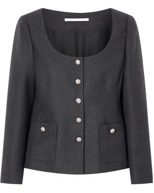 Alessandra Rich Embellished Wool-Flannel Jacket - Black