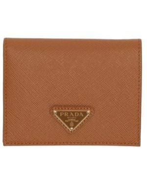 Prada Small Saffiano-Leather Wallet - Brown