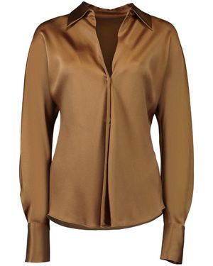 Vince Satin Bias Long-Sleeved Blouse - Brown