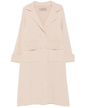 D.exterior Ribbed Trim Double-Breasted Coat - Natural