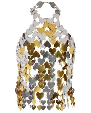 Rabanne Heart-Paillettes Metallic Halterneck Top - White