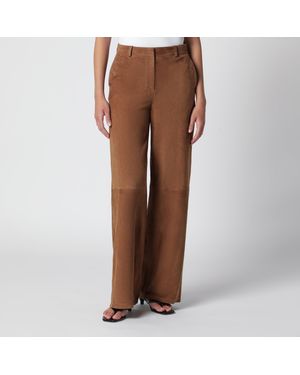 Nour Hammour Suede Wide-Leg Pants - Brown