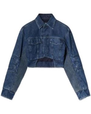 Off-White c/o Virgil Abloh Cut-Out Cropped Denim Jacket - Blue