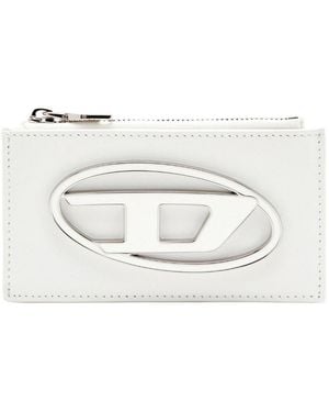 DIESEL Glossy Leather Zip Card Holder - White