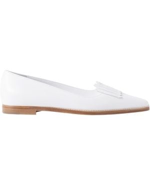 Manolo Blahnik Pausaniasflat Fringed Leather Loafers - White