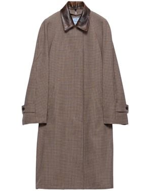 Prada Single-Breasted Houndstooth Check Wool Coat - Brown