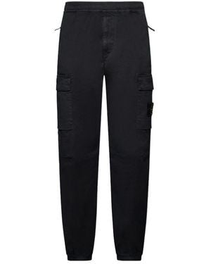 Stone Island Logo Patch Tapered Cargo Trousers - Blue
