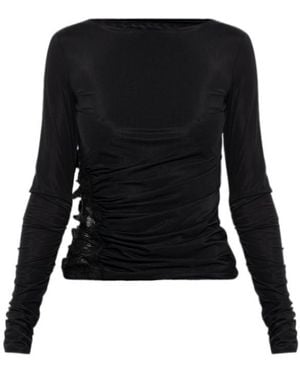 Blumarine Lace-Insert Ruched Top - Black