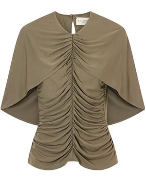 Kallmeyer Cape-Effect Gathered Jersey Top - Green
