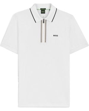 BOSS Slimfit Zipup Polo Shirt - White