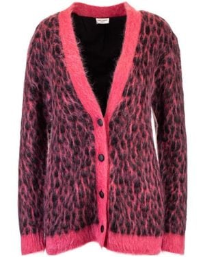 Saint Laurent Leopard Knitted Cardigan - Red